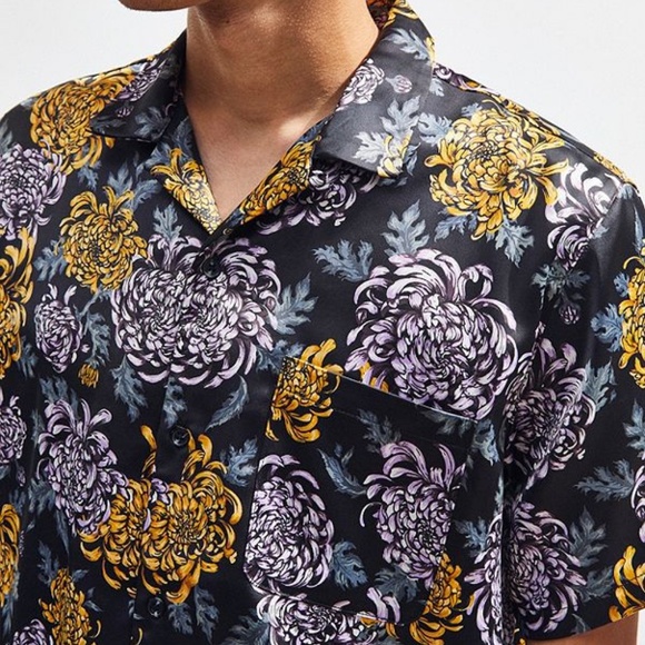 Liam Floral Satin Short Sleeve Button-Down Shirt - Picture 4 of 5
